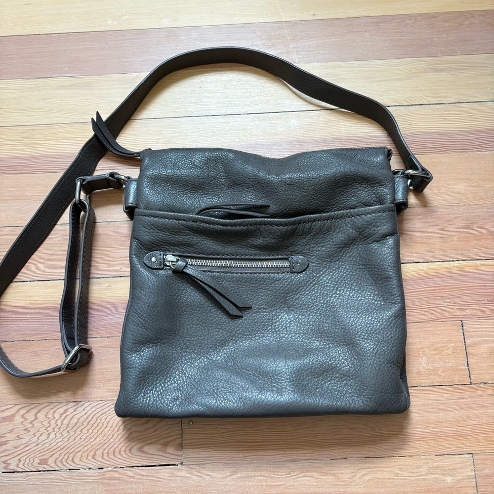 Danier Grey Leather Crossbody Bag